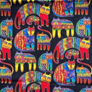 Laurel Burch Colorful Cat Fabric - gold highlights and black background, 1 yard